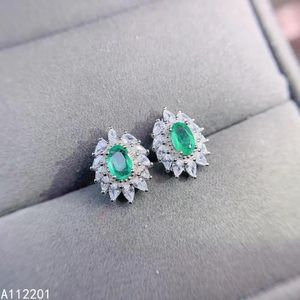 Stud -oorbellen Fijne sieraden 925 Sterling Silver Ins met natuurlijke edelsteen Vintage Flower Emerald Oor Support Detecti