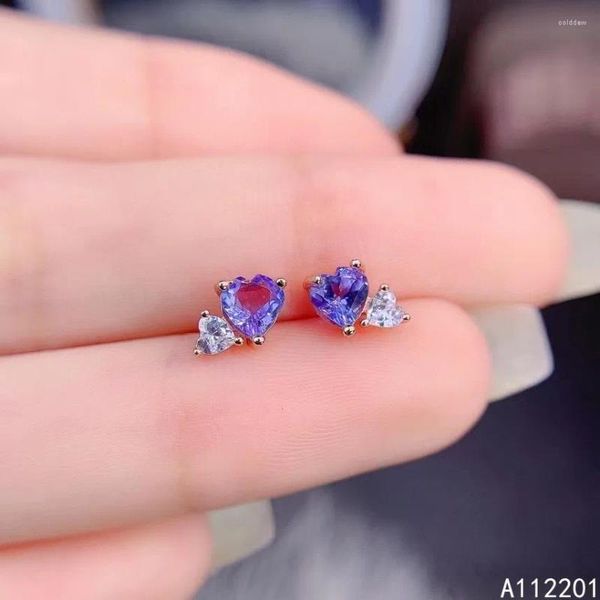 Boucles d'oreilles à goujon bijoux 925 Encadré en argent sterling avec des gemmes naturels élégants cardiaques tanzanite Tanzanite Eaute de soutien