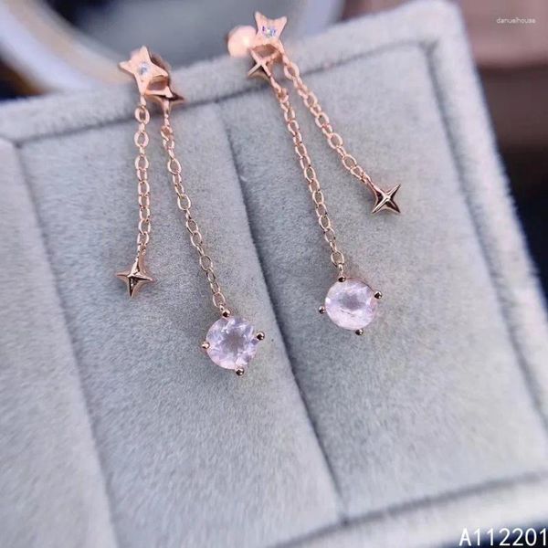 Pendientes de tuerca, joyería fina, Plata de Ley 925 con incrustaciones de piedras preciosas naturales, soporte para oreja de cuarzo rosa con estrella de moda de lujo para mujer