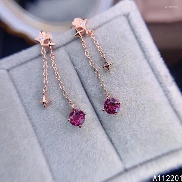 Boucles d'oreilles à tige en argent sterling 925 avec pierres précieuses naturelles de luxe pour femme - Étoile élégante - Pyrope - Grenat - Support Det