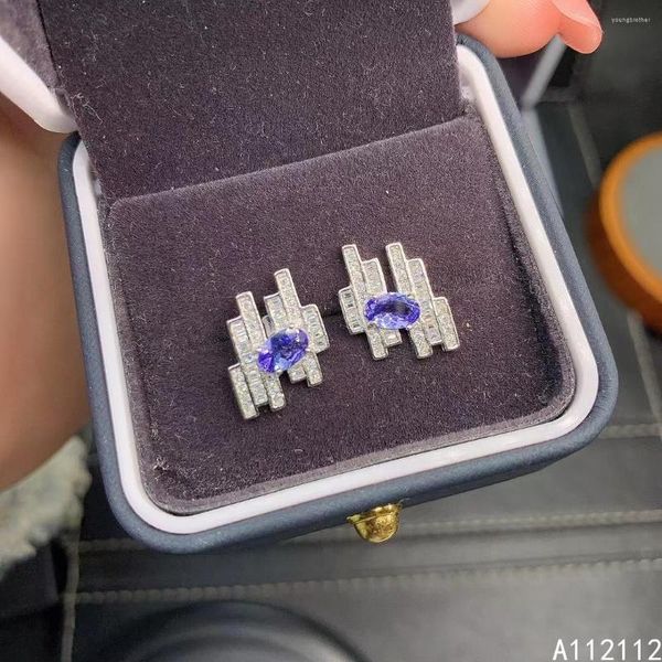 Boucles d'oreilles à tige bijoux fins en argent Sterling 925 incrustés de pierres précieuses naturelles détection de soutien d'oreille en tanzanite fraîche Noble pour femmes