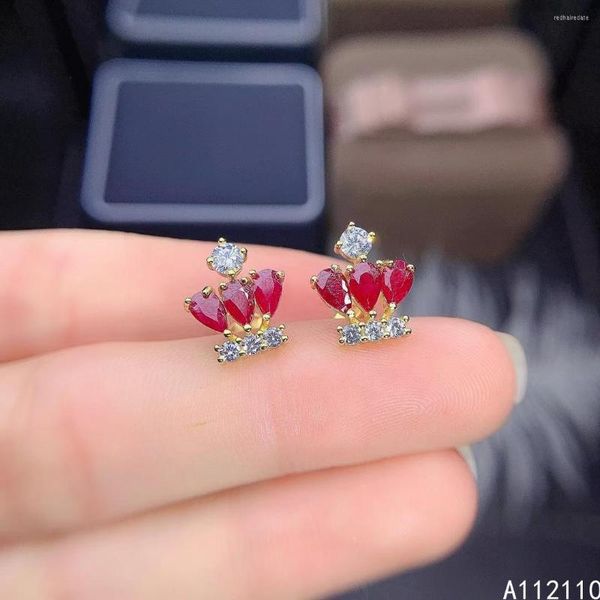 Boucles d'oreilles à tige Fine Jewelry 925 Sterling Silver Inset With Natural Gemstone Women's Luxury Noble Crown Ruby Ear Supports Detectio