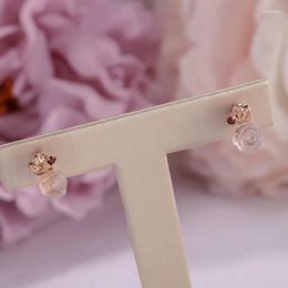 Boucles d'oreilles bijoux fins pour femmes 925 argent naturel Quartz Rose fleur rose pierre gemme romantique clous d'oreille CCEI015
