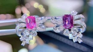 Pendientes de tuerca joyería fina oro puro de 18 quilates zafiro rosa y morado Natural 1.06ct 1.16ct diamantes de piedras preciosas para mujer