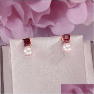 Stud -oorbellen Fijne sieraden Pure 925 Sier Sterling Garnet Red Natural Freshwater Pearls oorbel voor vrouwen Brincos CCEI038 Drop Dhgarden Dhtgu