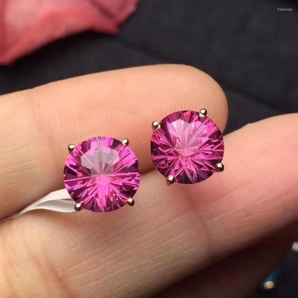 Pendientes de tuerca joyería fina Real puro oro rosa de 18 K AU750 piedras preciosas de topacio rosa Natural para mujer