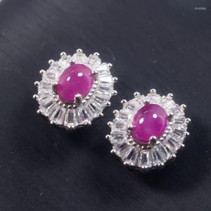 Pendientes de tuerca de rubí natural fino para mujer, plata con plata de ley 925, chapado en platino, corazón, joyería de boda y cumpleaños