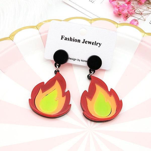 Pendientes de tuerca con forma de llama de fuego acrílico para mujer y niña, joyería grande de estilo coreano, regalo Brincos Oorbellen XE416