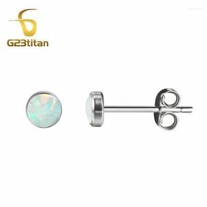 Boucles d'oreilles en pierre d'opale de feu, Anti-allergique, en titane, minimaliste, pour femmes, hommes et filles, Piercing du Lobe d'oreille, accessoires bijoux