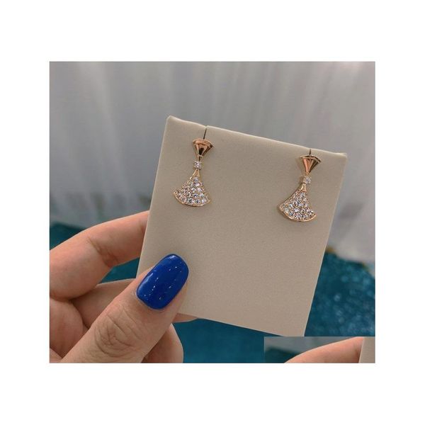 Boucles d'oreilles Fl Drill Fan Petite jupe 925 Sier Highend Jewelry Drop Delivery Dhnoj