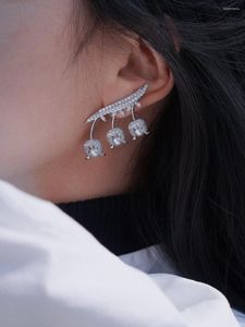 Flashbuy – boucles d'oreilles tendance pour femmes, incrustation de fleurs de muguet, Niche en Zircon, couleur argent, haute qualité