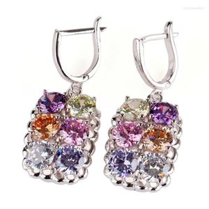 Boucles d'oreilles Fleure Esme Vintage Mode Mariage Pour Femmes Hommes Péridot Rose Morganite Violet Bleu Zircon Cubique Plaqué Rhodium R474