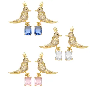 Stud Oorbellen FLOLA 1 Paar Trendy Roze Crystal Hummingbird Studs Voor Vrouwen Koper CZ Oor Verklaring Mode-sieraden Erst01