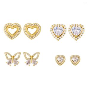Boucles d'oreilles clous FLOLA cuivre Zircon coeur pour femmes pierre blanche cristal plaqué or papillon bijoux Ersy11