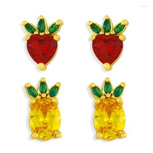 Stud -oorbellen flola kristal fruit ananas voor vrouwen kinderen schattige wortel kubieke zirkonia groothandel sieraden geschenken ersx01