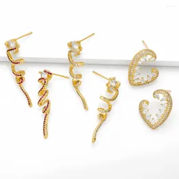 Pendientes FLOLA Collar de Asclepio chapado en oro grande para mujer CZ Pave Zirconia Corazón hueco Joyería de moda Ersu23