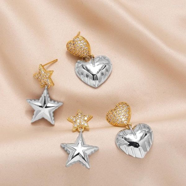 Boucles d'oreilles Stud Flola Gold / Silver Color Bubble Heart For Women Polished Star Earts Star CZ Bijoux Cadeaux Ersz16