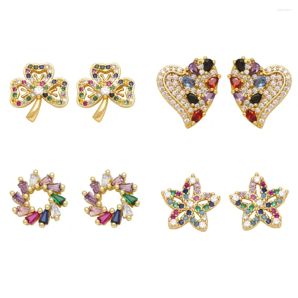 Boucles d'oreilles FLOLA minuscule coeur de cristal multicolore pour les femmes cuivre plaqué or trèfle boucles d'oreilles arc-en-ciel bijoux cadeaux Erst18