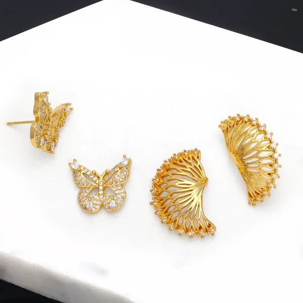 Pendientes FLOLA Zircon mariposa para mujer cobre chapado en oro árbol de la vida pendientes CZ joyería regalos de fiesta Erss56