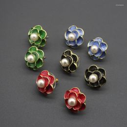 Boucles d'oreilles à tige florale multicolore goutte glaçure printemps Style camélia perle femme coréenne Simple tempérament personnalité boucle d'oreille