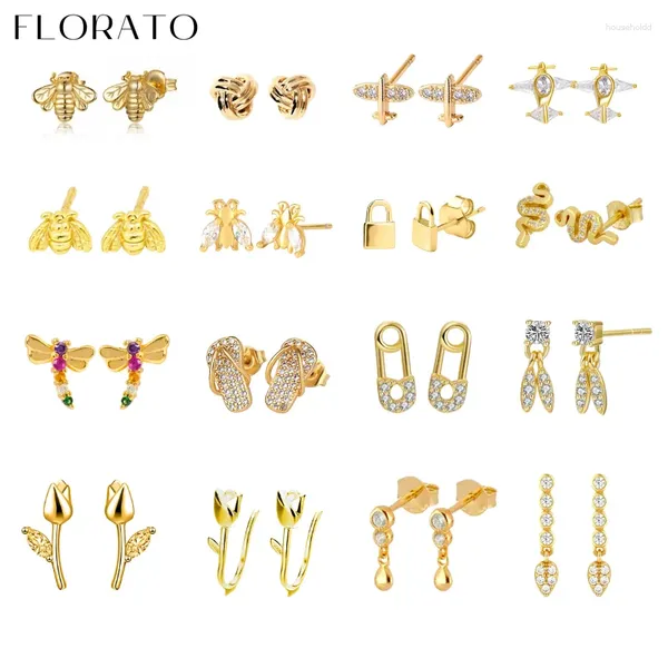 Pendientes FLORATO de Plata de Ley 925 con aguja para oreja, pendiente pequeño delicado de cristal, abeja insecto para mujer, joyería de boda a la moda