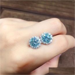 Boucles d'oreilles fleur 1Ct aigue-marine Cz boucle d'oreille réel 925 Sterling Sier bijoux de fiançailles pour femmes hommes cadeau livraison directe Otda8