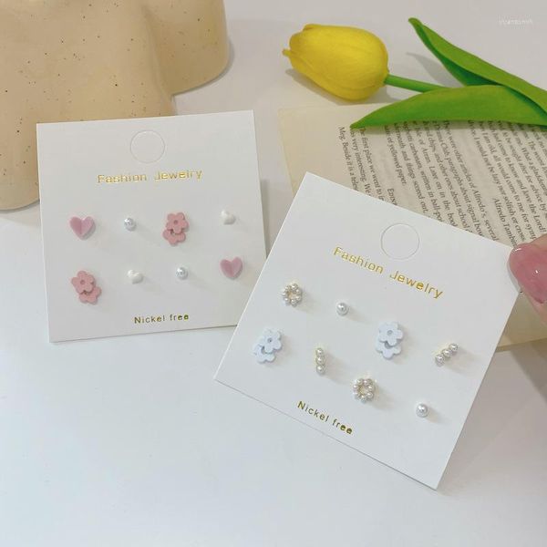 Pendientes de tuerca flor corazón perla conjuntos mujer oreja anillos Color caramelo deslumbrante gota encantador estilo femenino fiesta fecha joyería 2023