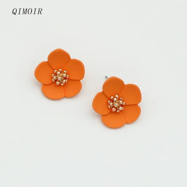 Pendientes de tuerca flor naranja esmalte pétalo Metal pistilo para mujeres diseños de moda joyería estilo regalos accesorios de fiesta C1069