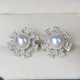 Boucles d'oreilles Stud Flower Pearl Diamond Earming Real 925 Sterling Silver Party Band pour femmes Bridal Promise Engagement Bijoux