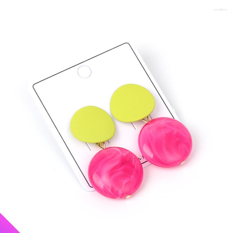 Stud Earrings Fluorescent Color Resin Big Round Classic Romantic Sweet Girl Ladies Jewelry Gift 2 Colors 2023