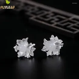 Boucles d'oreilles Stud Flyleaf 925 Fleurs de jade blanche en argent sterling pour femmes chinois style classique bijoux de luxe à la main