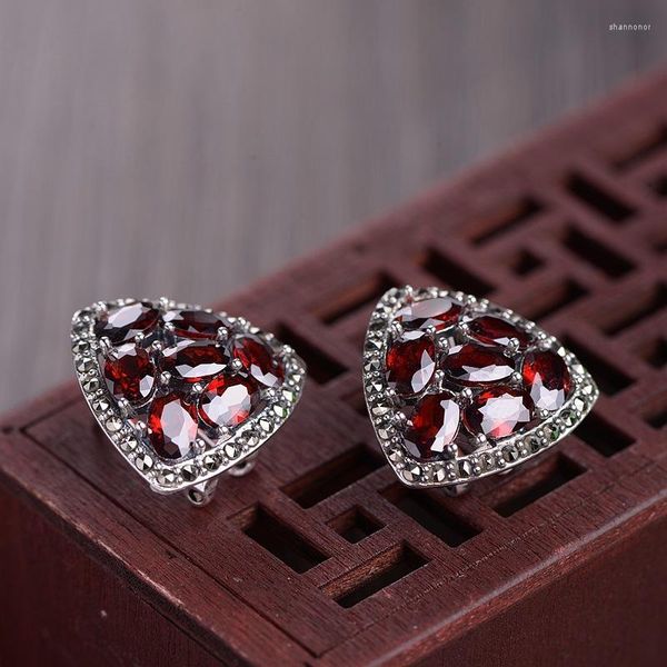 Pendientes de tuerca FNJ 925 Triángulo de plata para mujer Joyería Original Pure S925 Sterling Pendiente Rojo Azul Negro Zircon