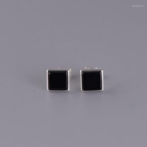 Stud -oorbellen FNJ Black Agate Square 925 Silver Original Pure S925 Sterling Earring Women Sieraden