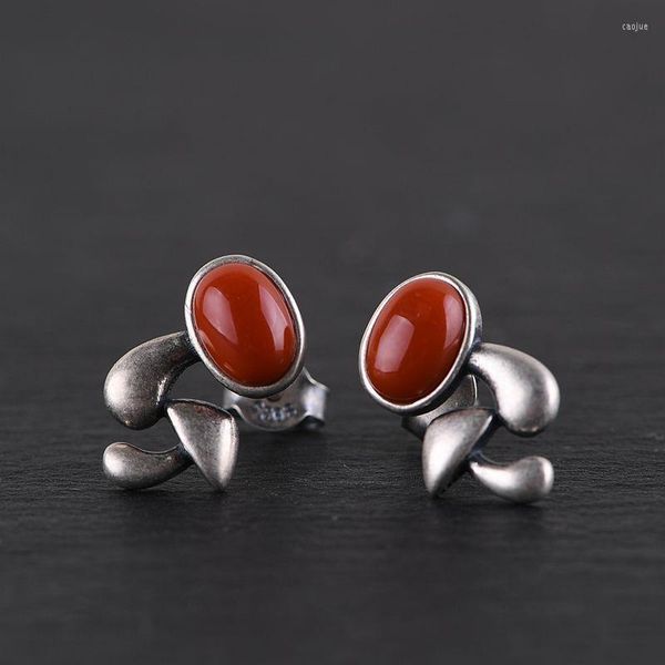 Pendientes de tuerca FNJ Mushroom 925 Plata Original Pure S925 Sterling Pendiente Mujer Joyería Ágata roja Jaspe verde