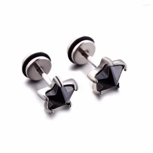 Pendientes de sementales para un arete del hombre 1 par de stel de acero inoxidable Black White Star Circón CZ Joyería Niños Girls Mujer