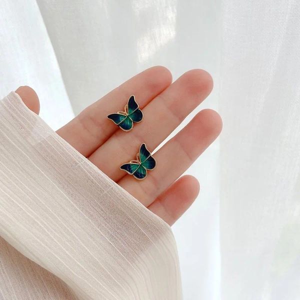 Pendientes De tuerca para Mujer, aretes De mariposa esmaltados al óleo, joyería pequeña coreana a la moda, Pendientes Brincos