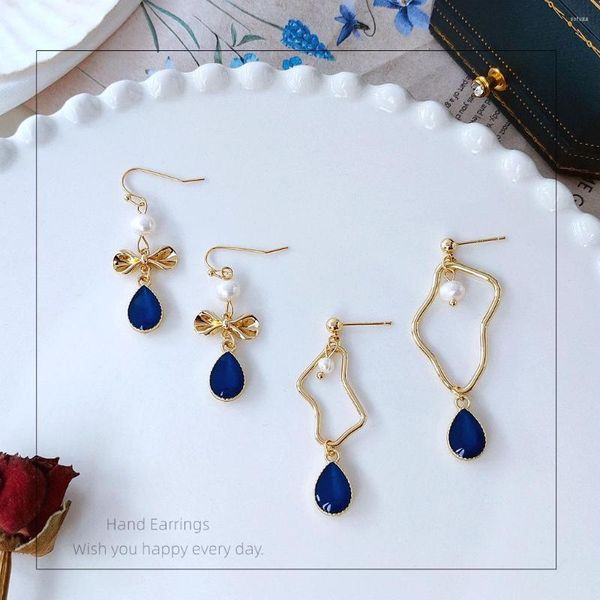 Boucles d'oreilles pour femmes à la mode bleu goutte d'eau perle d'eau douce géométrique luxe pendentif bijoux en gros