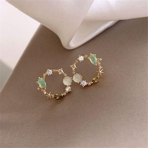 Boucles d'oreilles pour femmes bijoux mode Brincos cadeau arrivée classique rond rose vert cristal doux fleur Cirlce