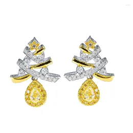 Boucles d'oreilles pour femmes plaquées avec cristal or 18 carats, gouttelettes d'eau en Zircon, arbre de noël, bijoux tendance, cadeaux de vacances