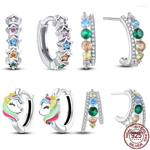Boucles d'oreilles pour femmes argent 925 mode étoile colorée cubique Zircon arc-en-ciel poney boucles d'oreilles bijoux originaux