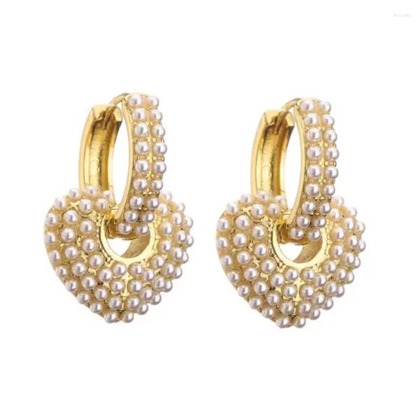 Boucles d'oreilles pour femmes, plaqué or 18 carats, cristal en forme de cœur, perle en Zircon, bijoux à la mode, cadeaux de vacances