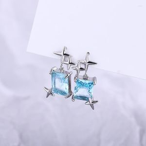 Stud-oorbellen vierpuntige ster voor dames blauwe topaz vierkant suiker oorrang studs Koreaans mode sieraden cadeau