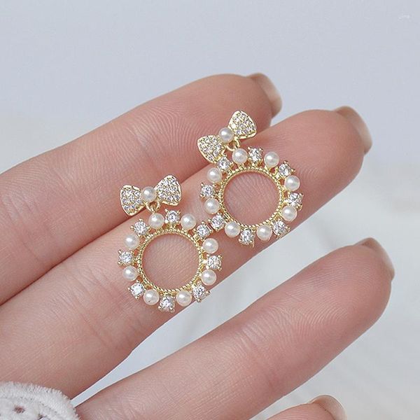 Boucles d'oreilles France vente minuscules perles d'imitation nœud papillon boucle d'oreille pour les femmes zircone goutte charme fête bijoux pendentif cadeaux