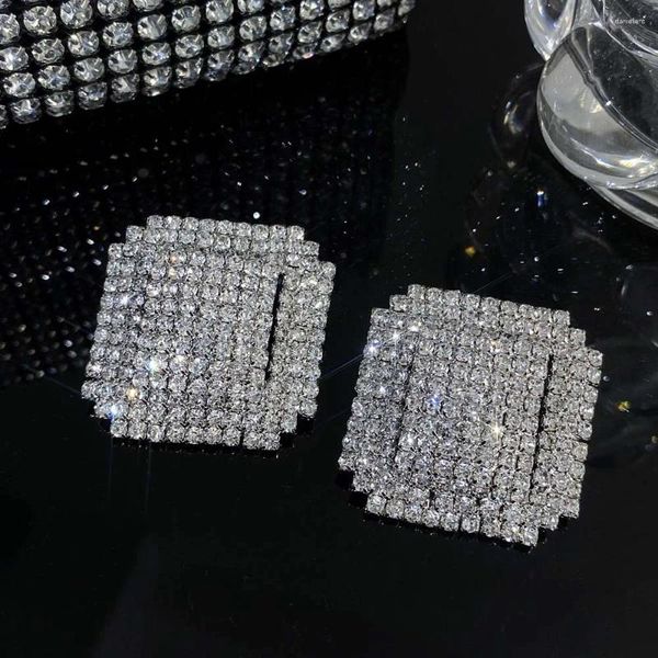 Boucles d'oreilles Freetry exagérées brillant cristal carré pour les femmes de luxe Micro incrusté Zircon grande déclaration bijoux