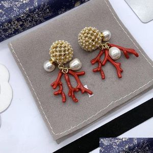 Boucles d'oreilles étalon la mode française perle coral exquise gouttes de livraison bijoux otni0