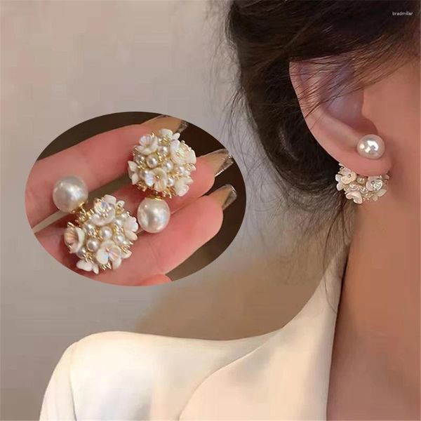 Boucles d'oreilles françaises rétro, coquille de fleur, perle, boule sphérique pour femmes, Super féerique, mode sauvage, aiguille en argent 925, 2023