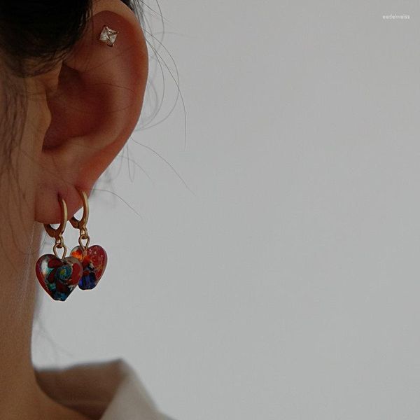 Boucles d'oreilles étalon français rétro vintage Venise Italie avec glaçure colorée manuelle Couleur d'amour cerceau