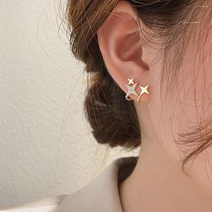 Pendientes de tuerca de estilo francés con incrustaciones de Metal de cobre y circón, estrella de cuatro puntas para mujer, joyería romántica de lujo para fiesta y boda