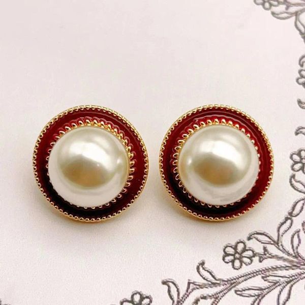 Boucles d'oreilles Style français en forme de goutte d'huile, perles rondes en émail rouge, bijoux élégants pour femmes, accessoires