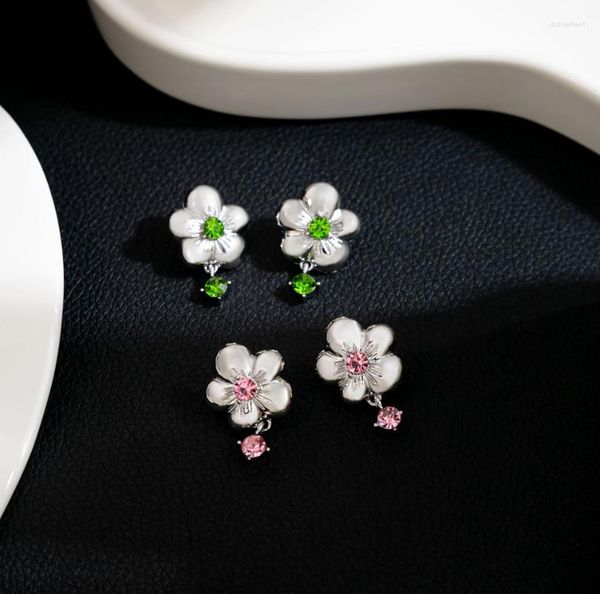 Pendientes de tuerca estilo francés romántico verde rosa flor de circón para mujer Simple lindo dulce joyería de girasol accesorios regalos